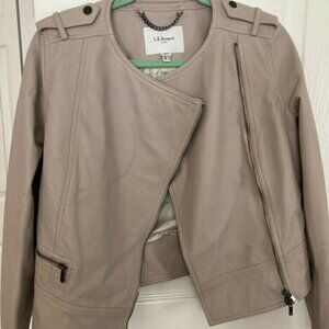 100% Leather L.K. Bennett London Light Brown Italian Women's Biker Jacket Size 5